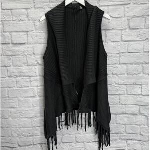 Dex Wool Blend Open Front Sweater Vest Charcoal Gray Size L Tassels